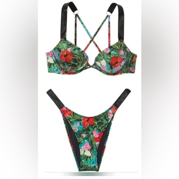 New! SET Victoria’s Secret bombshell tropical shine strap bikini 4747 - Picture 1 of 10